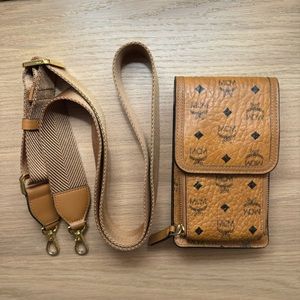 MCM Visetos Crossbody Phone Wallet – Unisex Logo Pouch w/ Strap